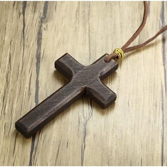 ✝️ Brown Wooden Cross Necklace Adjustable Cord for Men, Women & Children Jesus - Picture 6 of 10